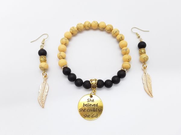 Yellow Jade and Matte Onyx Bracelet