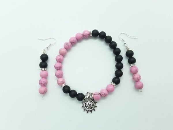 Pink Howlite and Matte Onyx w Sun