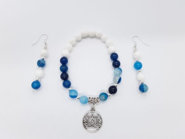 Blue Stripe Agate and White Lotus