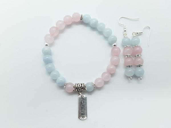 Aquamarine and Rose Quartz "Love" Bracelet