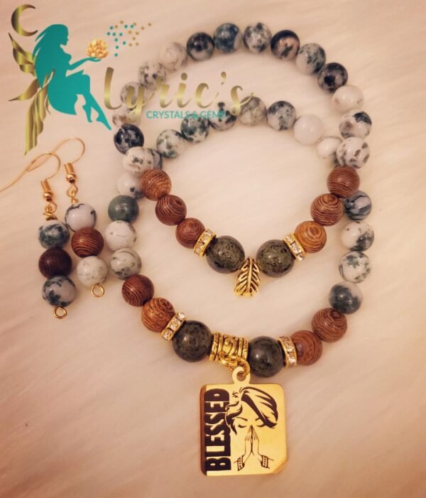 Tree Moss Agate and Calligraphy Stone Bracelet