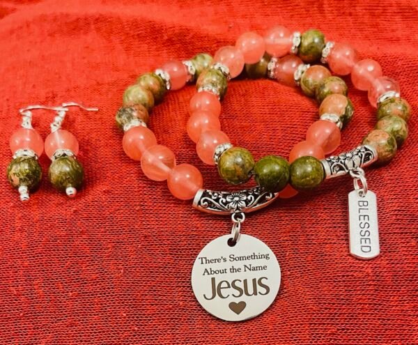 Peach Blossom Agate & Unakite Bracelet